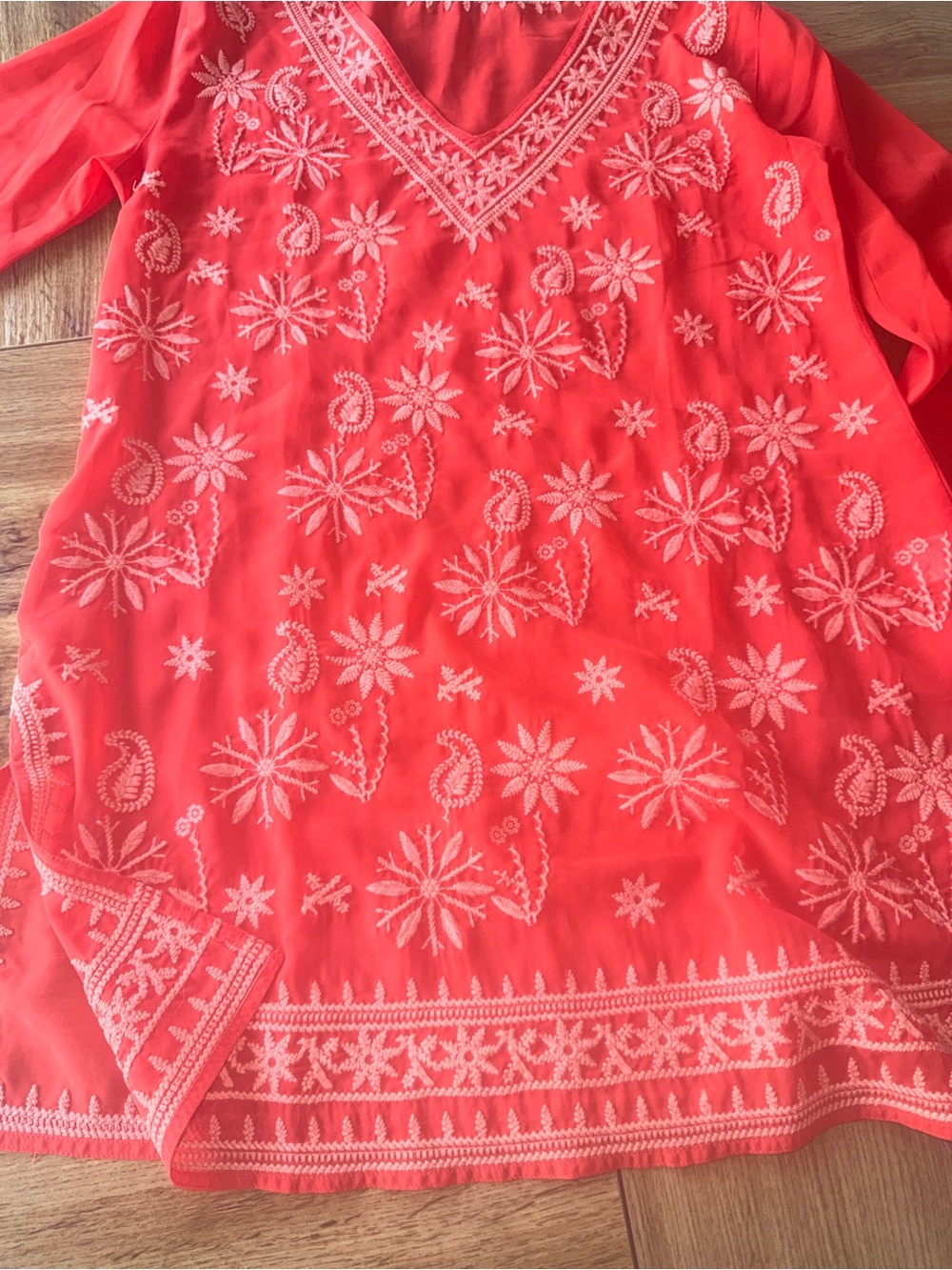 Bright Orange Embroidered V-Neck coverup Top by Antonio Melani - Picture 4 of 9
